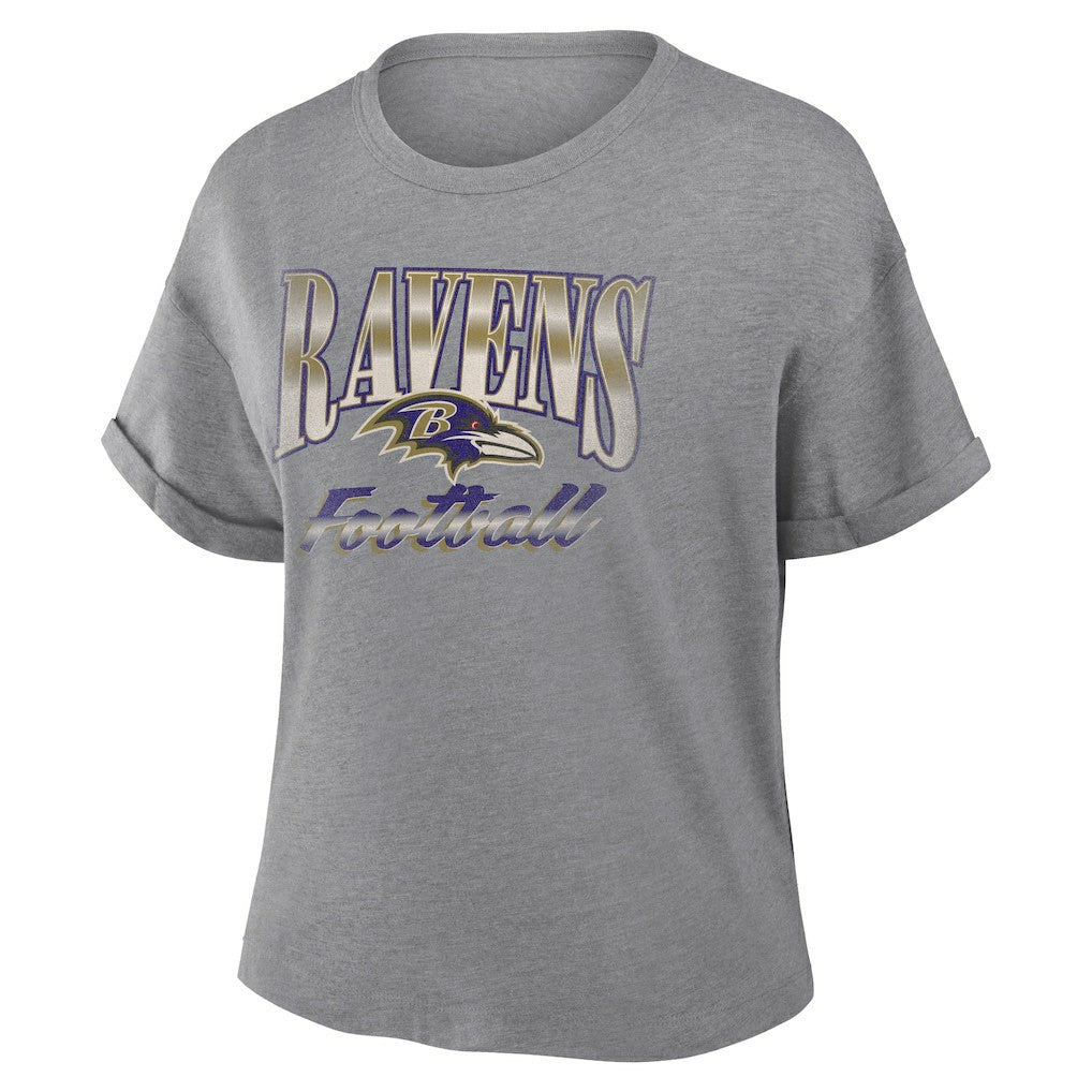 Baltimore Ravens Women's Overplayed Tribute Tri-Blend Boxy T-Shirt Heather Gray - Fanatics