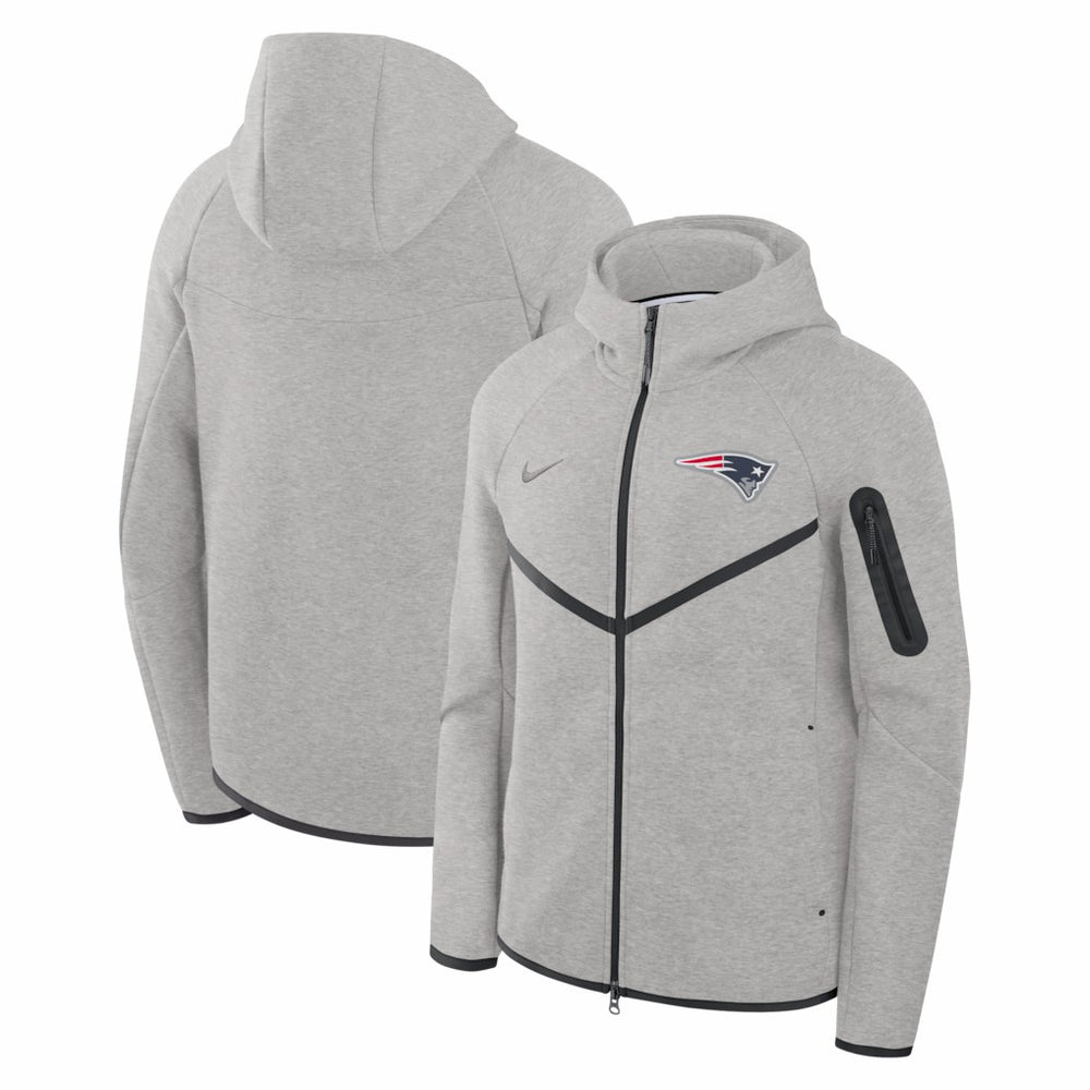 New England Patriots Tech Fleece Raglan Full-Zip Windrunner Hoodie Heather Gray - Nike