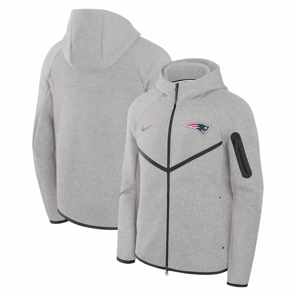 New England Patriots Tech Fleece Raglan Full-Zip Windrunner Hoodie Heather Gray - Nike