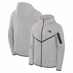 New England Patriots Tech Fleece Raglan Full-Zip Windrunner Hoodie Heather Gray - Nike