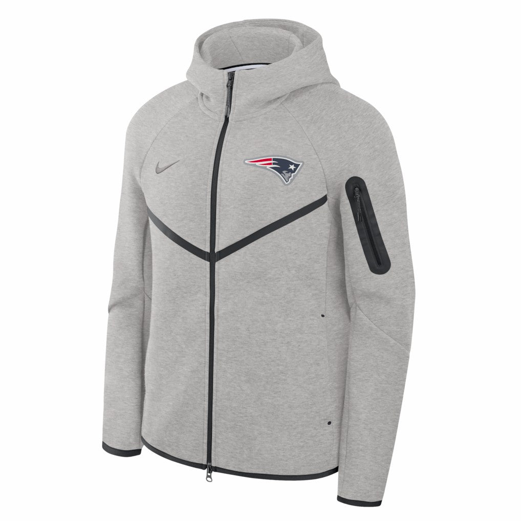 New England Patriots Tech Fleece Raglan Full-Zip Windrunner Hoodie Heather Gray - Nike
