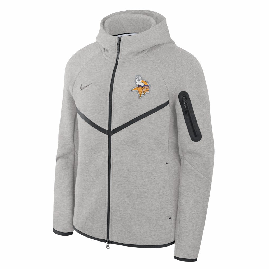 Minnesota Vikings Tech Fleece Raglan Full-Zip Windrunner Hoodie Heather Gray - Nike