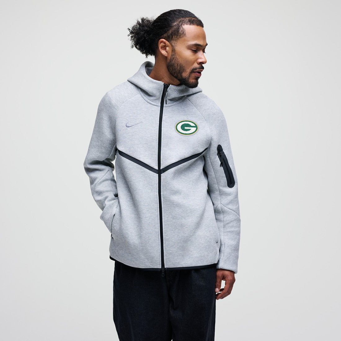 Green Bay Packers Tech Fleece Raglan Full-Zip Windrunner Hoodie Heather Gray - Nike