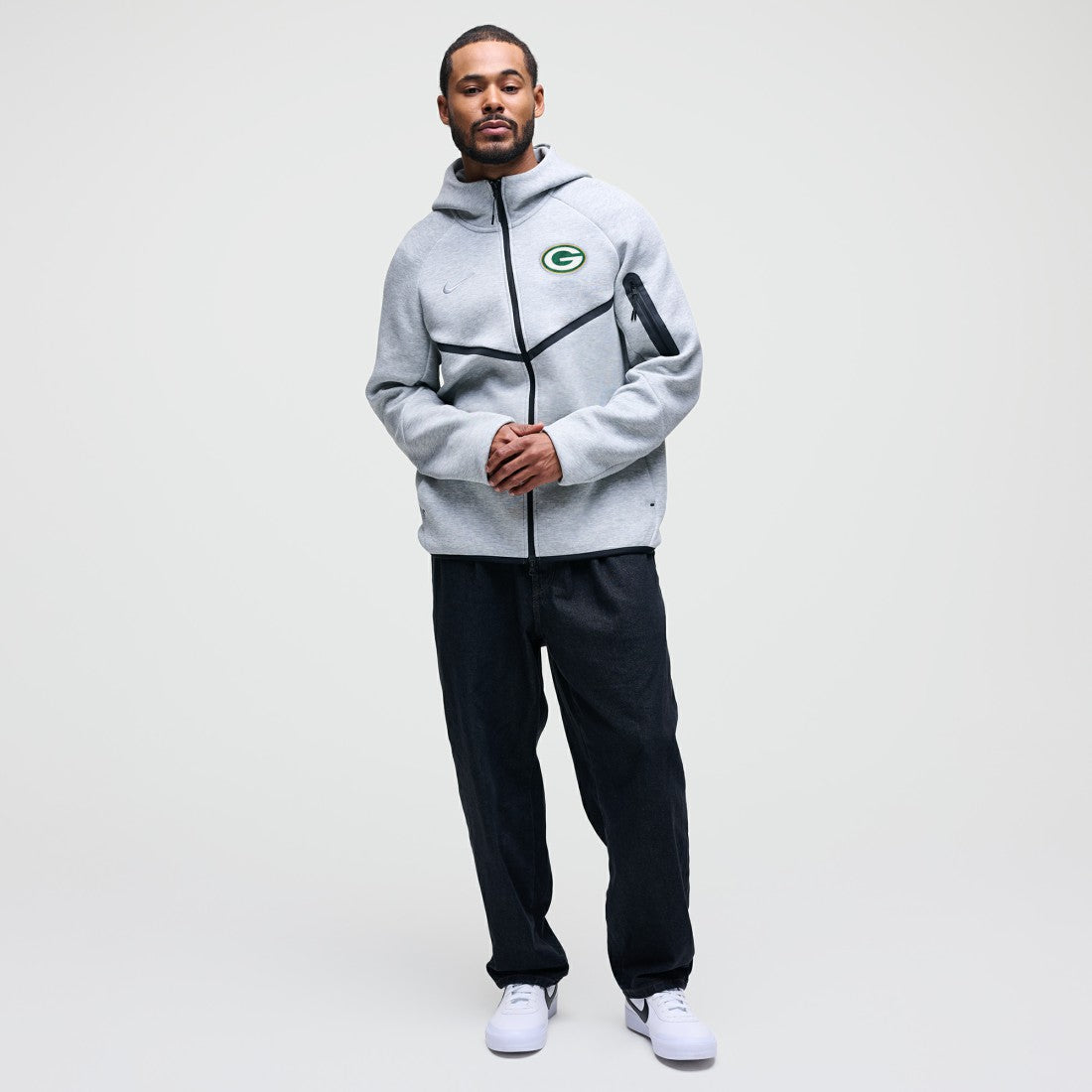 Green Bay Packers Tech Fleece Raglan Full-Zip Windrunner Hoodie Heather Gray - Nike