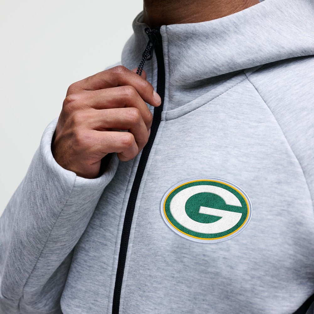 Green Bay Packers Tech Fleece Raglan Full-Zip Windrunner Hoodie Heather Gray - Nike