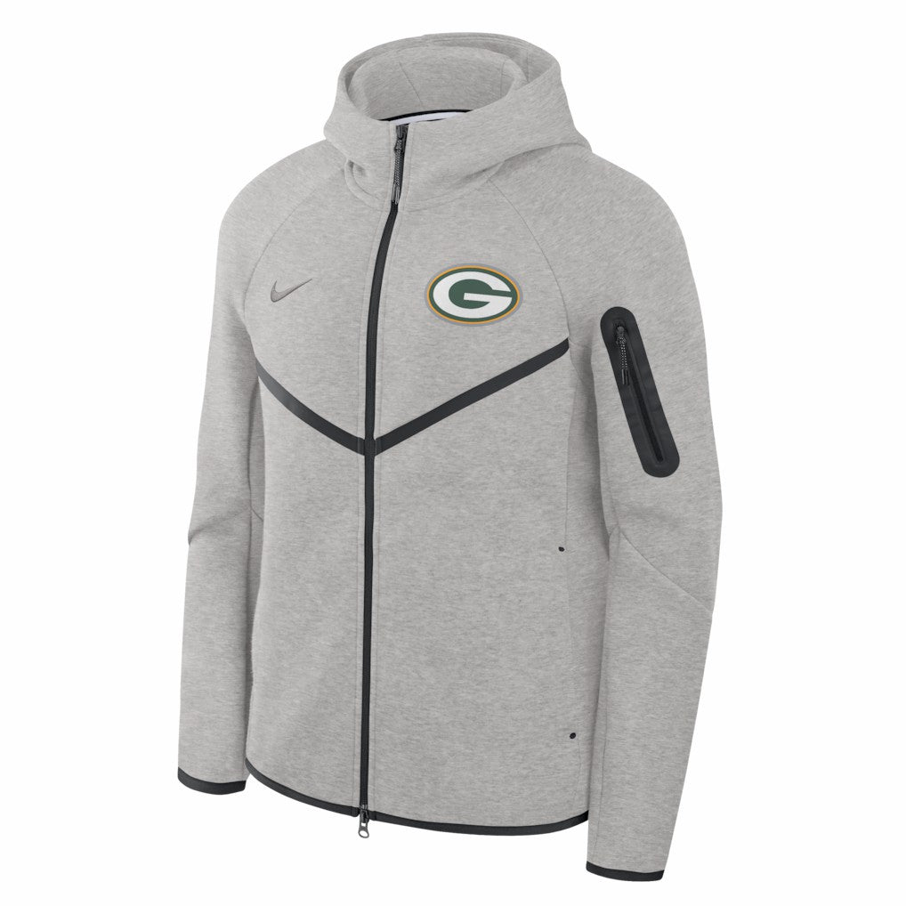 Green Bay Packers Tech Fleece Raglan Full-Zip Windrunner Hoodie Heather Gray - Nike