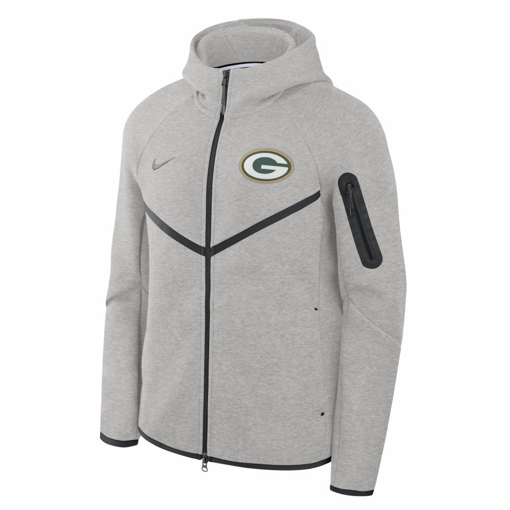 Green Bay Packers Tech Fleece Raglan Full-Zip Windrunner Hoodie Heather Gray - Nike