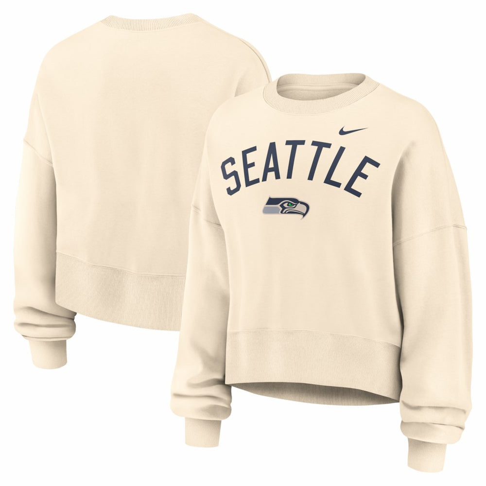 Seattle Seahawks Women's Oversized High Hip Legacy Arch Phoenix Fleece Sweatshirt Natural - Nike