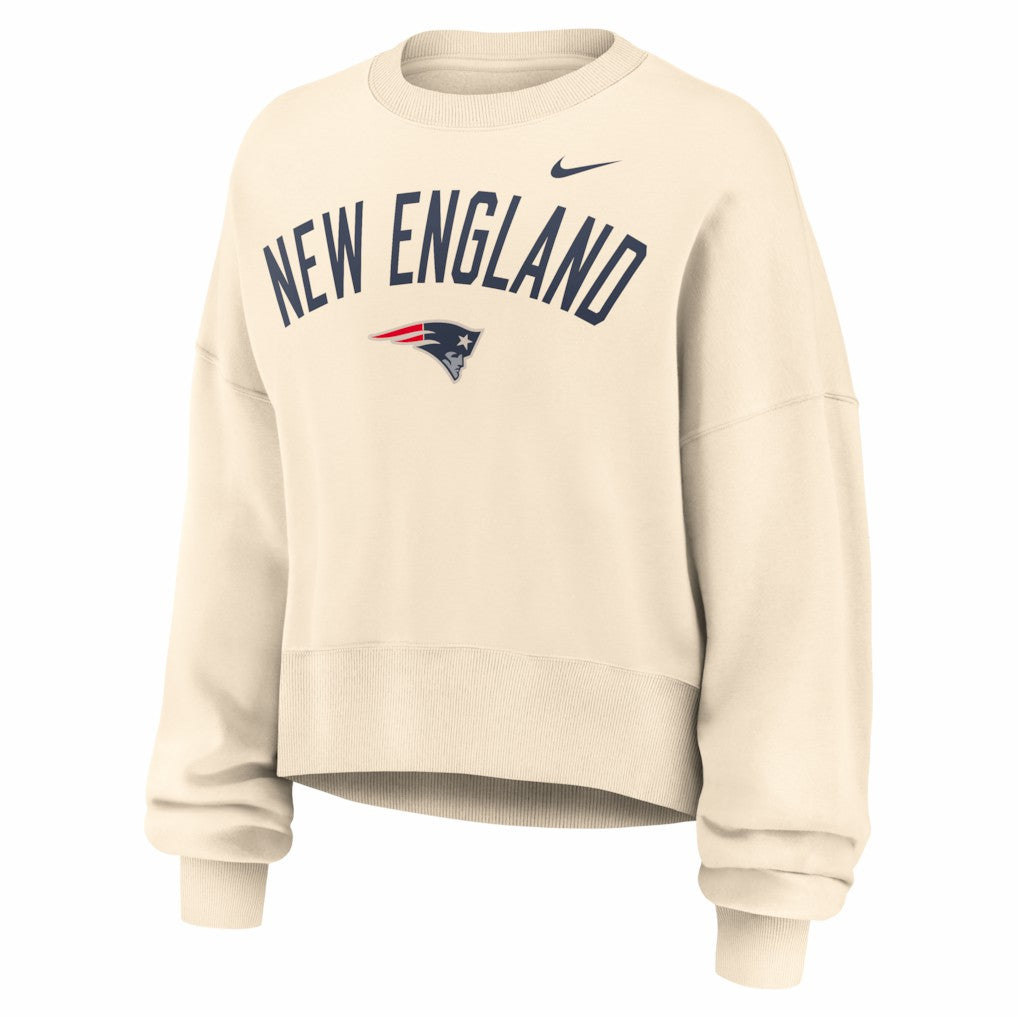 New England Patriots Women's Oversized High Hip Legacy Arch Phoenix Fleece Sweatshirt Natural - Nike