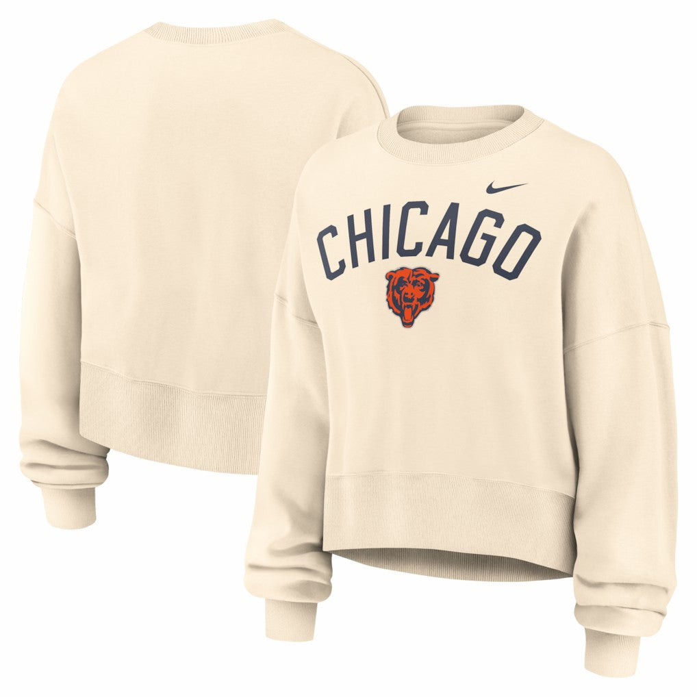 Chicago Bears Women's Oversized High Hip Legacy Arch Phoenix Fleece Sweatshirt Natural - Nike