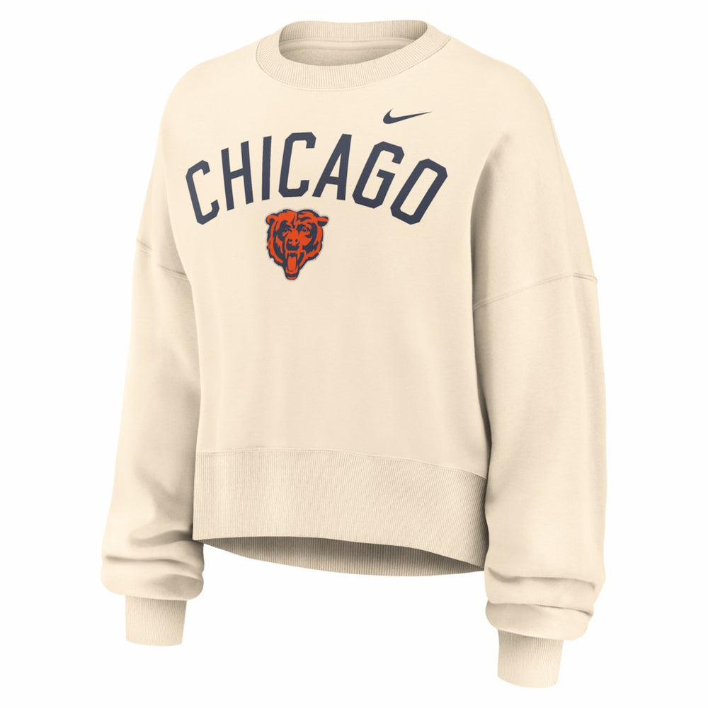Chicago Bears Women's Oversized High Hip Legacy Arch Phoenix Fleece Sweatshirt Natural - Nike