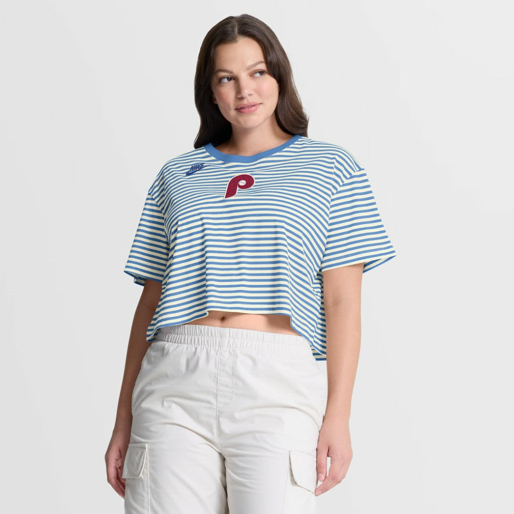 Philadelphia Phillies Nike Women's Cooperstown Collection Striped Cropped T-Shirt Sale