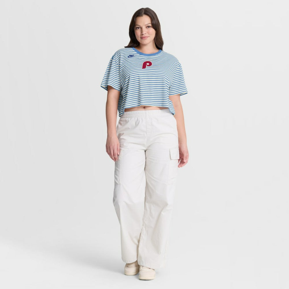 Philadelphia Phillies Nike Women's Cooperstown Collection Striped Cropped T-Shirt Sale