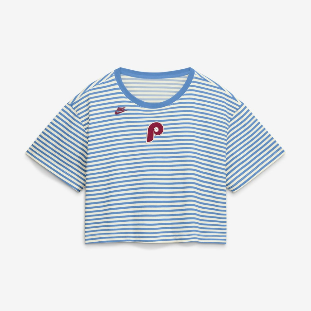 Philadelphia Phillies Nike Women's Cooperstown Collection Striped Cropped T-Shirt Sale