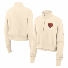 Chicago Bears Women's Legacy Phoenix Fleece Cropped Half-Zip Sweatshirt Cream - Nike