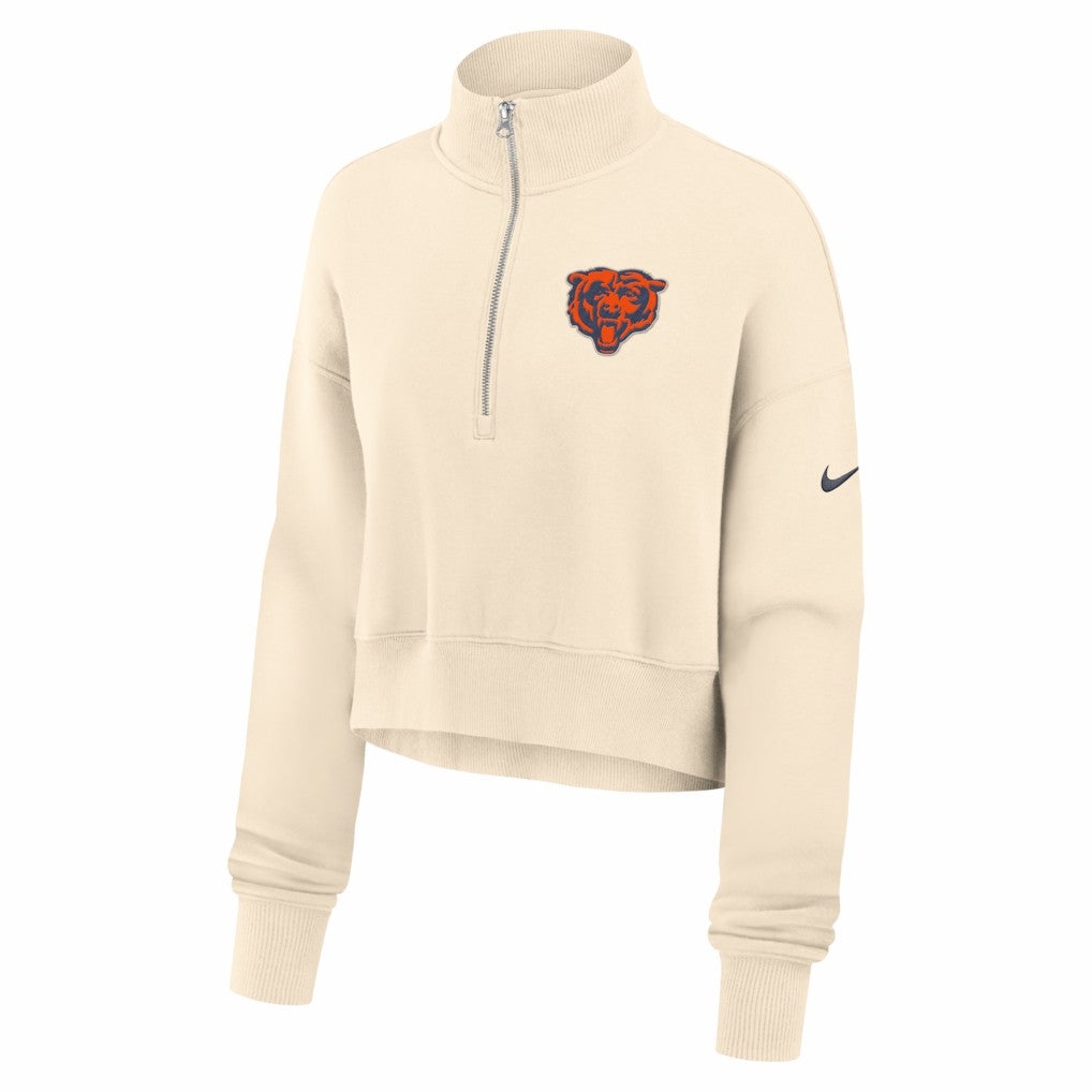 Chicago Bears Women's Legacy Phoenix Fleece Cropped Half-Zip Sweatshirt Cream - Nike