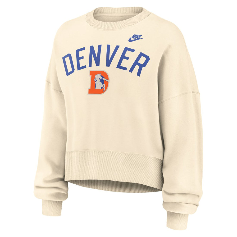 Denver Broncos Women's Oversized High Hip Legacy Arch Phoenix Fleece Sweatshirt Natural - Nike