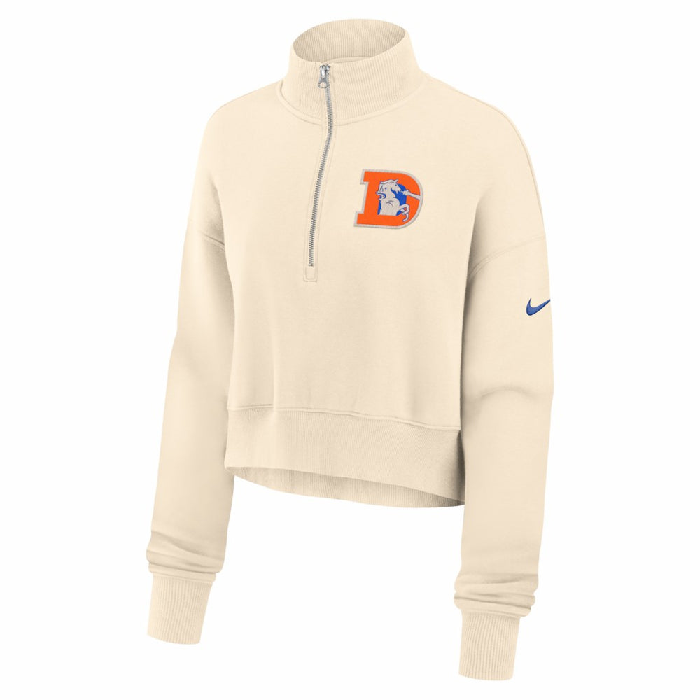 Denver Broncos Women's Legacy Phoenix Fleece Cropped Half-Zip Sweatshirt Cream - Nike