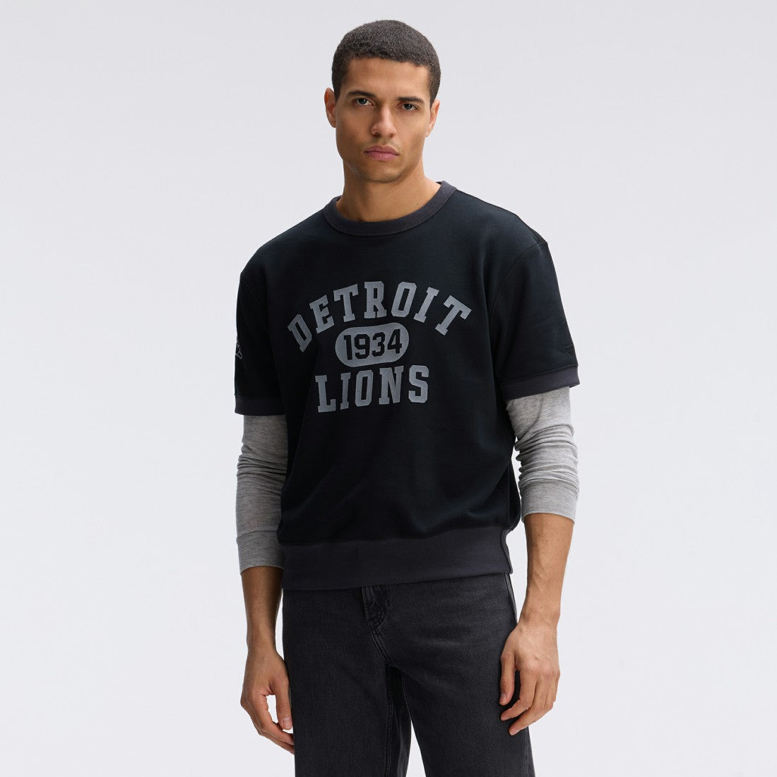 Detroit Lions IconicFleece Short Sleeve Sweatshirt Black - Fanatics