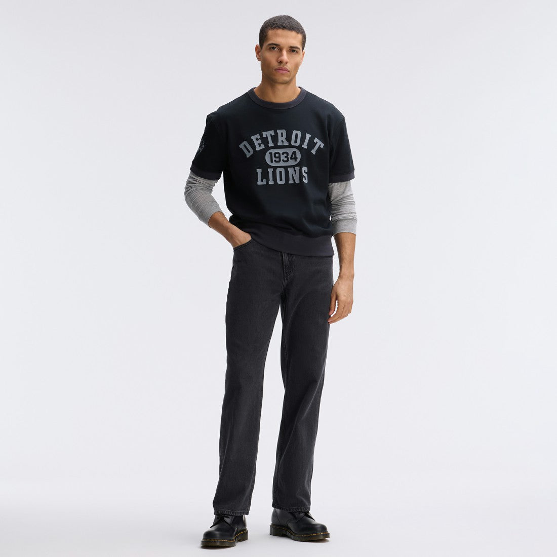 Detroit Lions IconicFleece Short Sleeve Sweatshirt Black - Fanatics