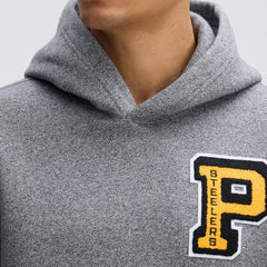 Pittsburgh Steelers IconicFleece Letterman Hoodie Athletic Heather Gray - Fanatics