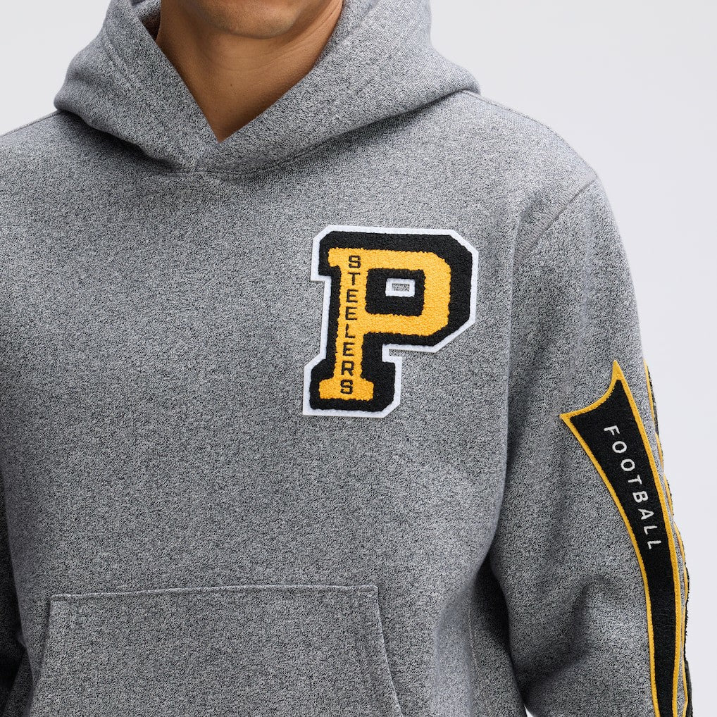 Pittsburgh Steelers IconicFleece Letterman Hoodie Athletic Heather Gray - Fanatics