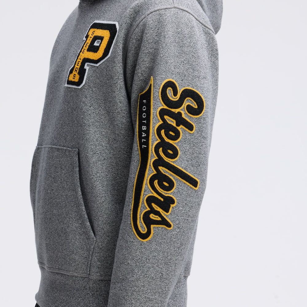 Pittsburgh Steelers IconicFleece Letterman Hoodie Athletic Heather Gray - Fanatics