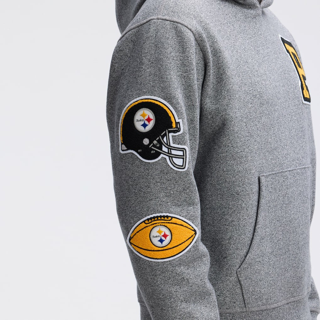 Pittsburgh Steelers IconicFleece Letterman Hoodie Athletic Heather Gray - Fanatics