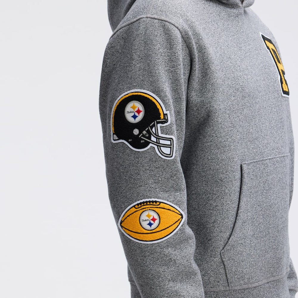 Pittsburgh Steelers IconicFleece Letterman Hoodie Athletic Heather Gray - Fanatics