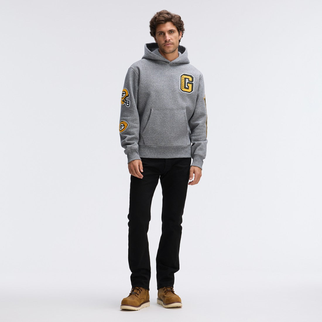 Green Bay Packers IconicFleece Letterman Hoodie Athletic Heather Gray - Fanatics