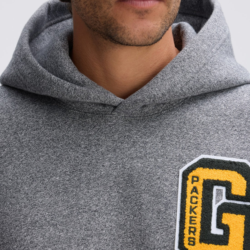 Green Bay Packers IconicFleece Letterman Hoodie Athletic Heather Gray - Fanatics