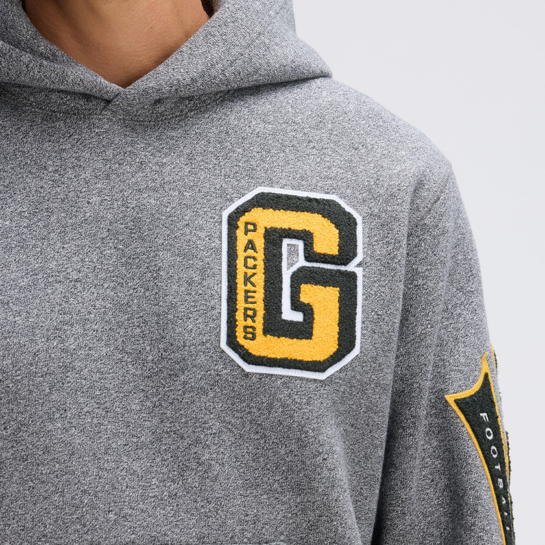 Green Bay Packers IconicFleece Letterman Hoodie Athletic Heather Gray - Fanatics