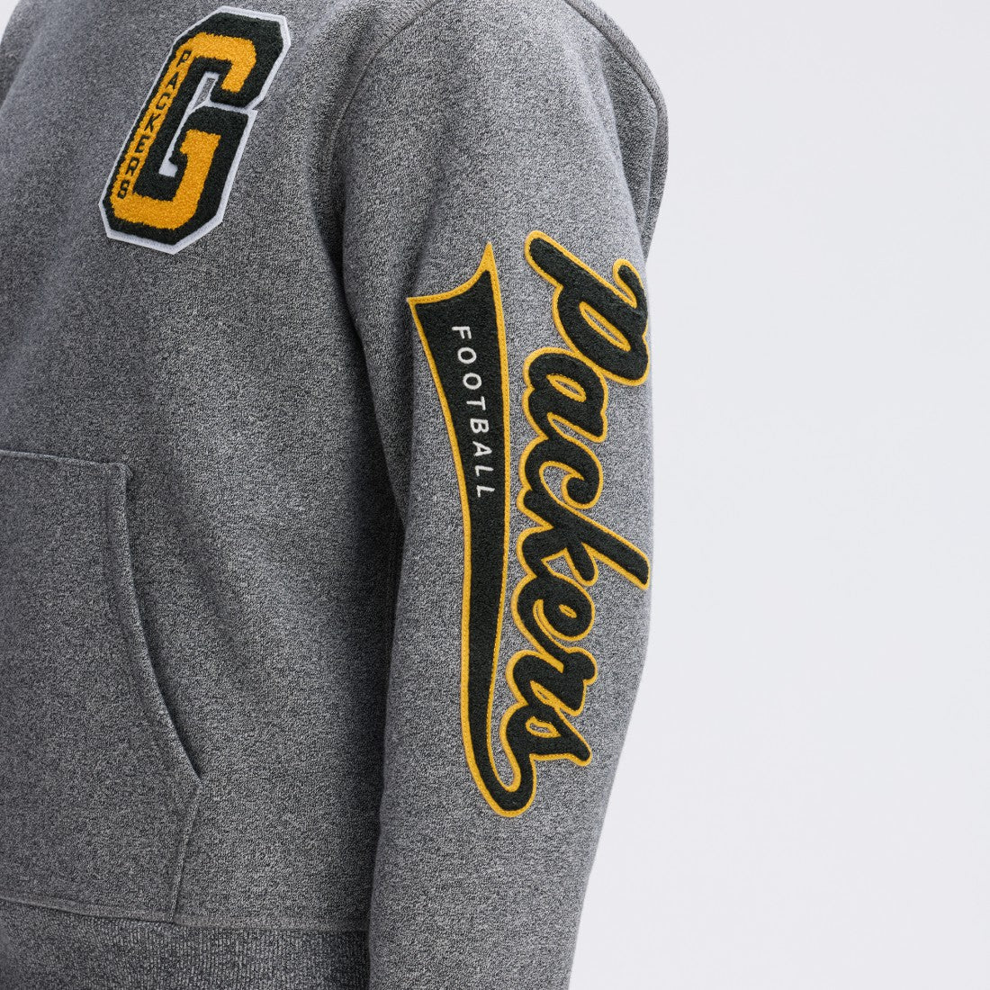 Green Bay Packers IconicFleece Letterman Hoodie Athletic Heather Gray - Fanatics