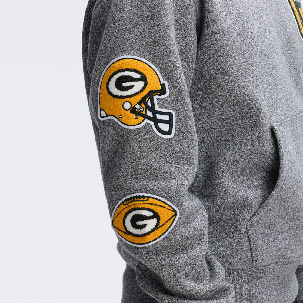 Green Bay Packers IconicFleece Letterman Hoodie Athletic Heather Gray - Fanatics