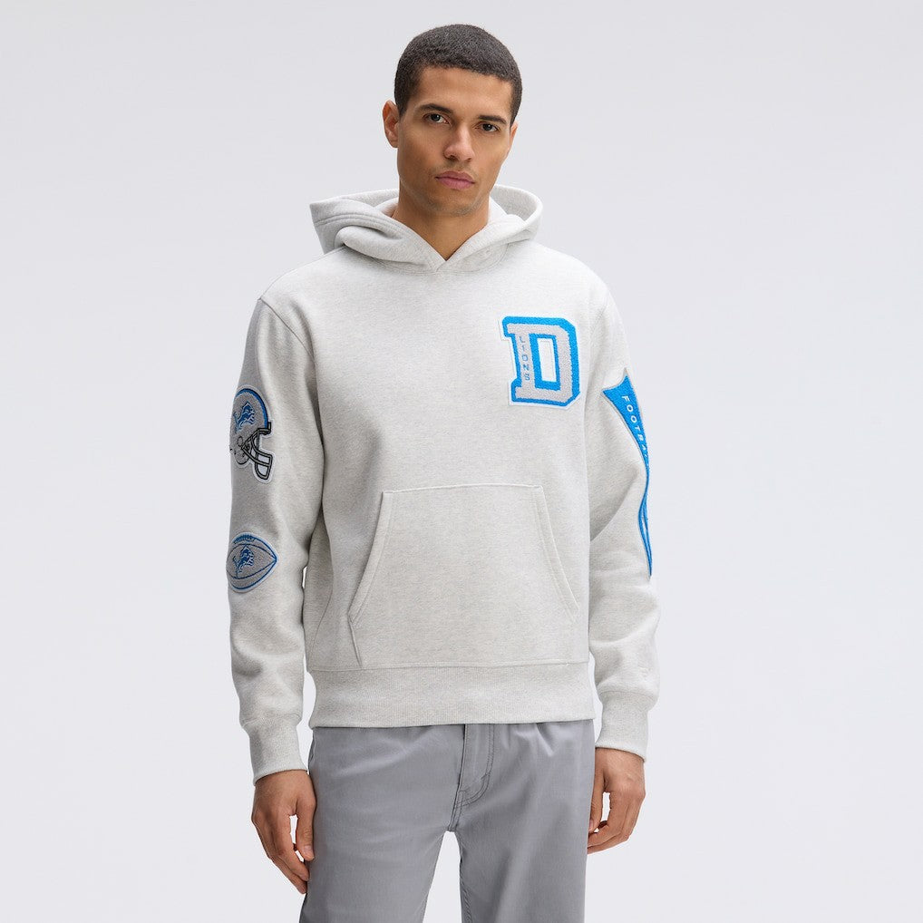 Detroit Lions IconicFleece Letterman Hoodie Heather Gray - Fanatics
