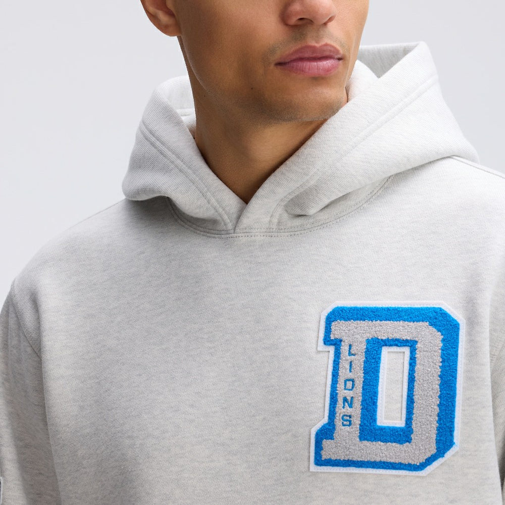 Detroit Lions IconicFleece Letterman Hoodie Heather Gray - Fanatics