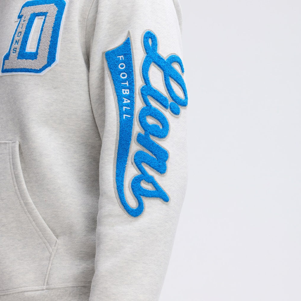 Detroit Lions IconicFleece Letterman Hoodie Heather Gray - Fanatics