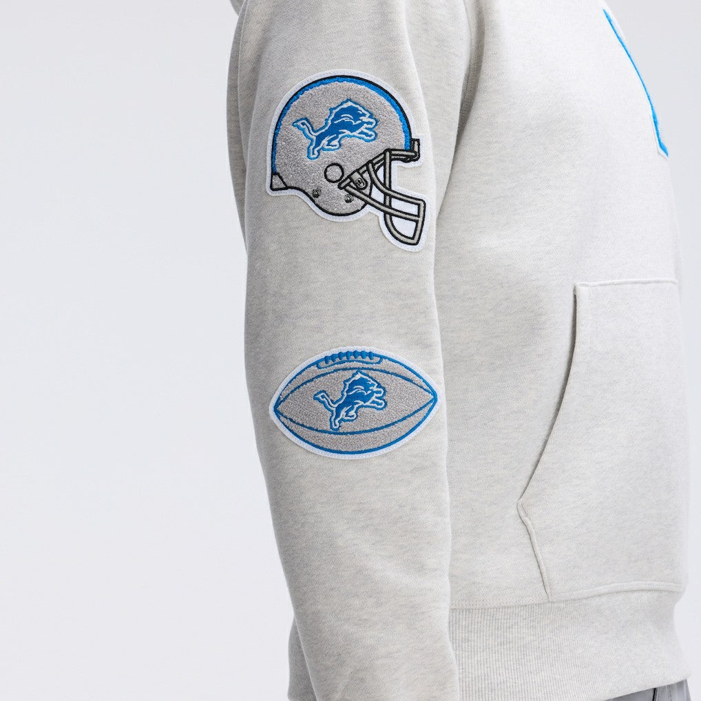 Detroit Lions IconicFleece Letterman Hoodie Heather Gray - Fanatics