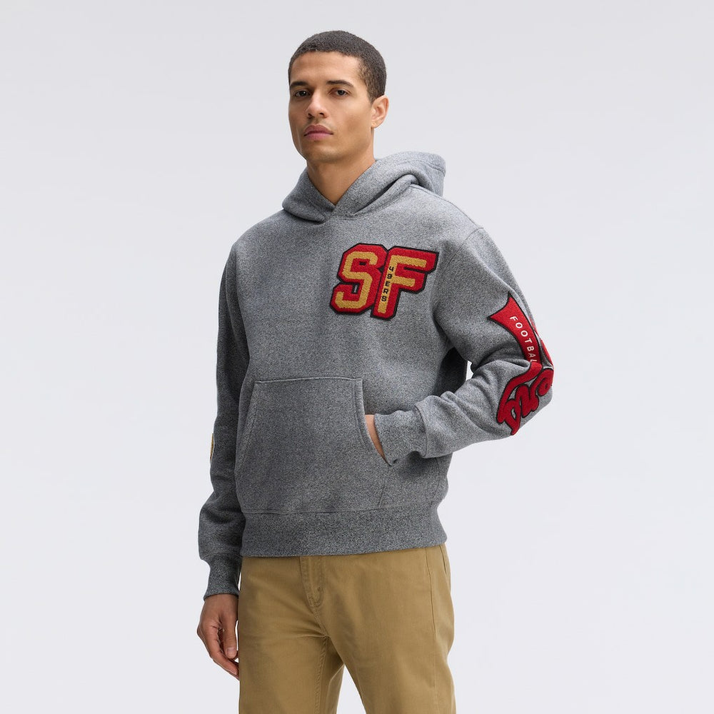 San Francisco 49ers IconicFleece Letterman Hoodie Athletic Heather Gray - Fanatics