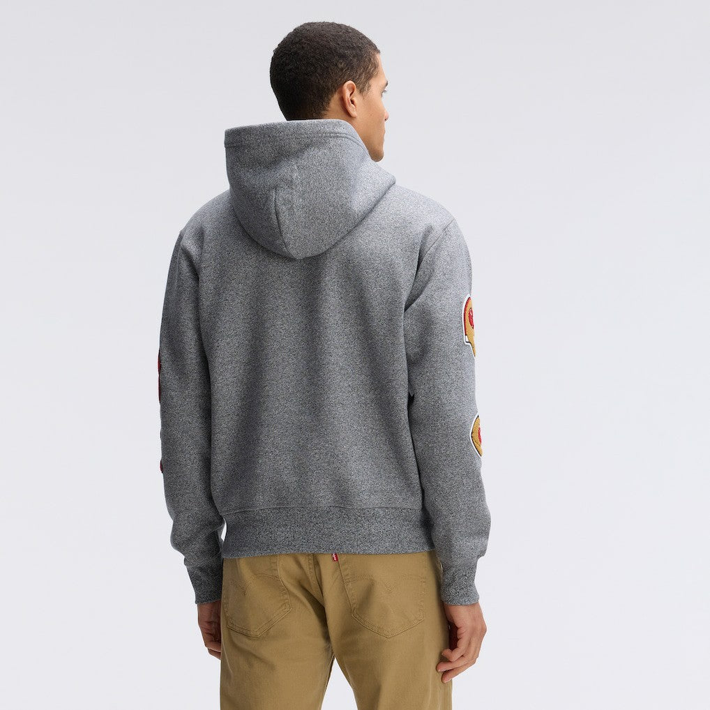 San Francisco 49ers IconicFleece Letterman Hoodie Athletic Heather Gray - Fanatics