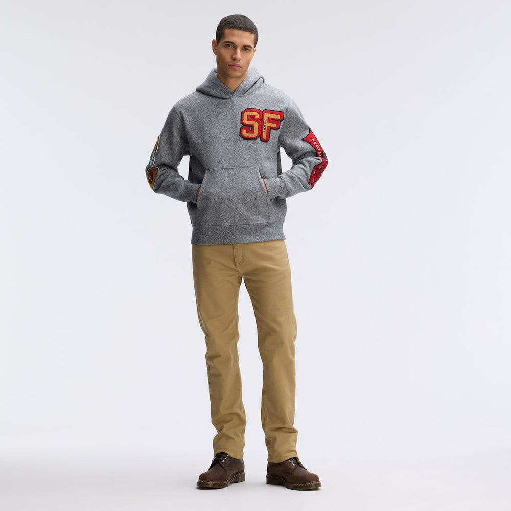 San Francisco 49ers IconicFleece Letterman Hoodie Athletic Heather Gray - Fanatics