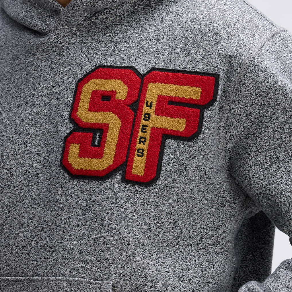 San Francisco 49ers IconicFleece Letterman Hoodie Athletic Heather Gray - Fanatics