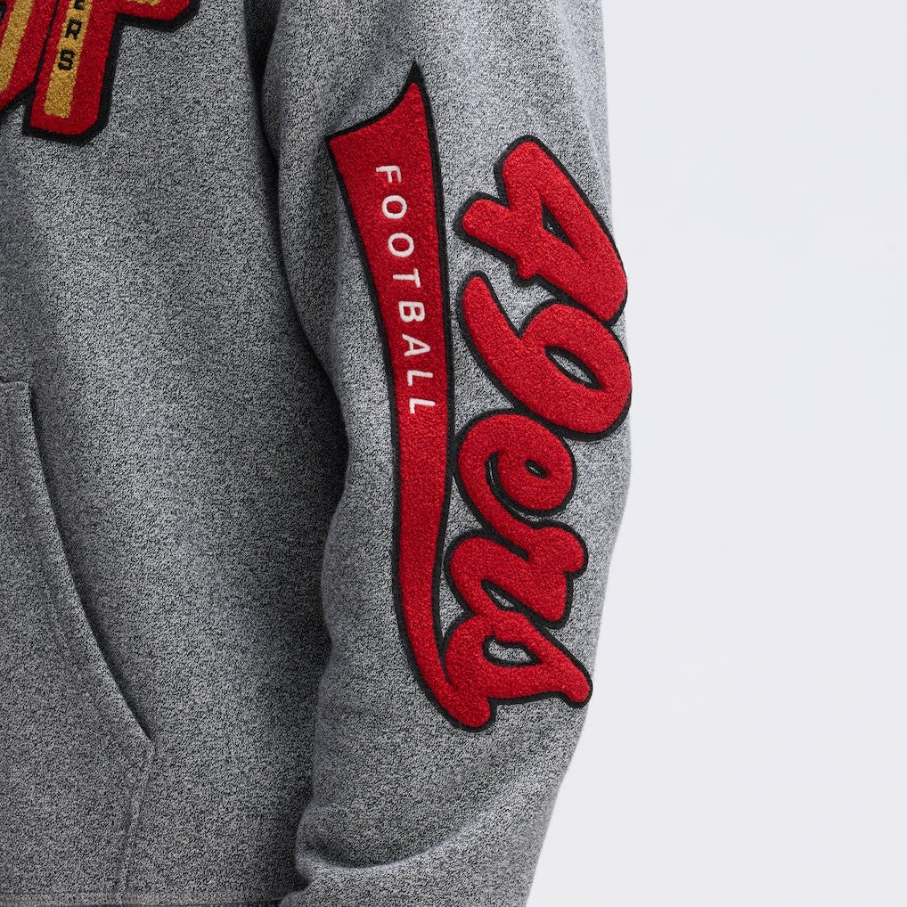 San Francisco 49ers IconicFleece Letterman Hoodie Athletic Heather Gray - Fanatics