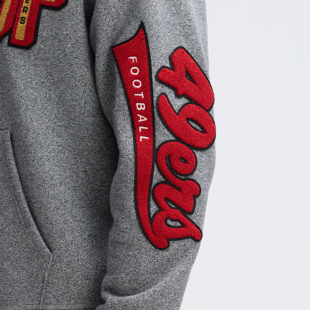 San Francisco 49ers IconicFleece Letterman Hoodie Athletic Heather Gray - Fanatics