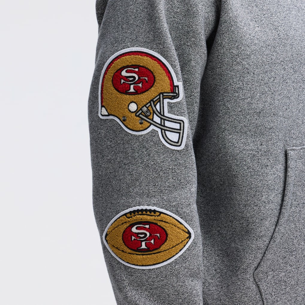 San Francisco 49ers IconicFleece Letterman Hoodie Athletic Heather Gray - Fanatics