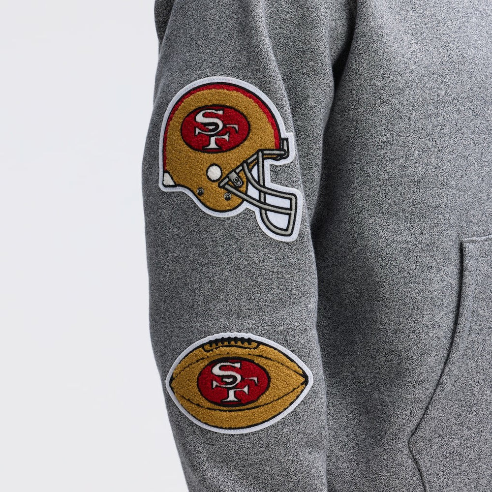 San Francisco 49ers IconicFleece Letterman Hoodie Athletic Heather Gray - Fanatics