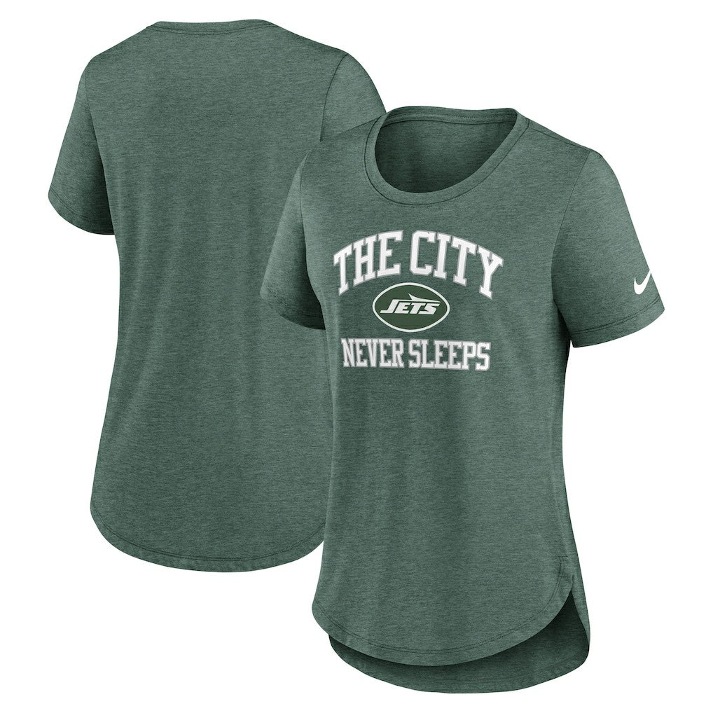 New York Jets Women's The City Never Sleeps Tri-Blend T-Shirt Heather Green - Nike