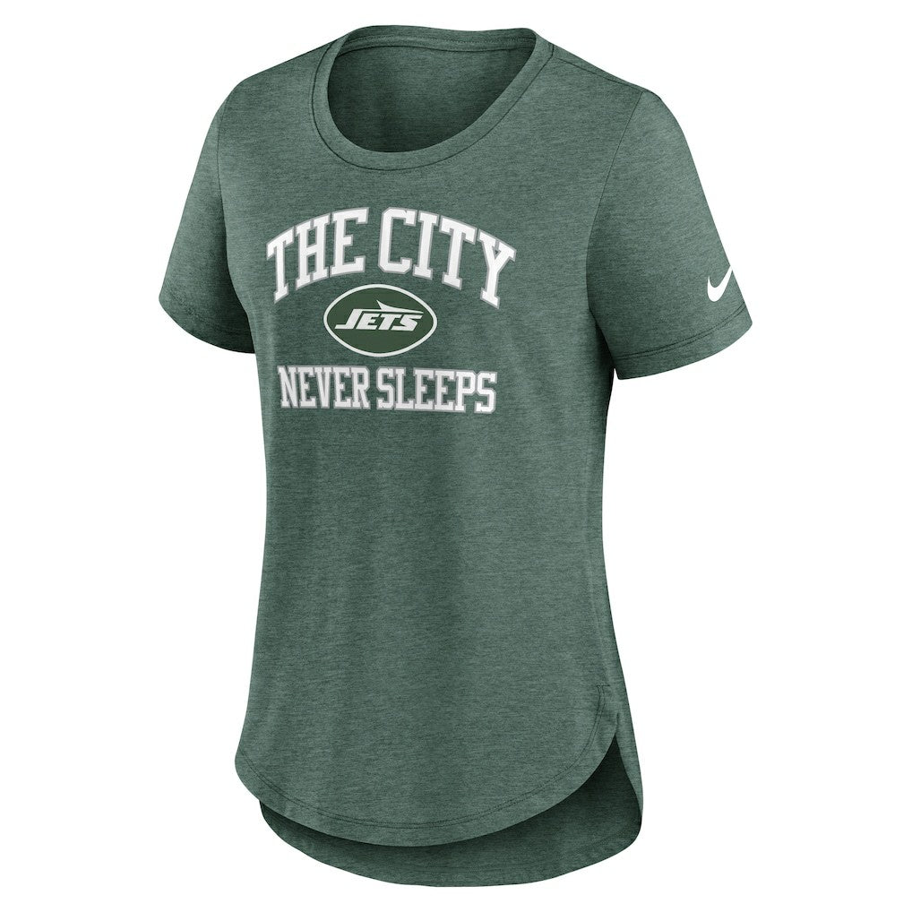 New York Jets Women's The City Never Sleeps Tri-Blend T-Shirt Heather Green - Nike