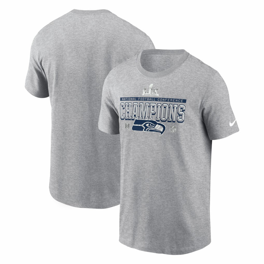Seattle Seahawks 2025 NFC Champions Locker Room Trophy Collection Tall T-Shirt Heather Gray - Nike