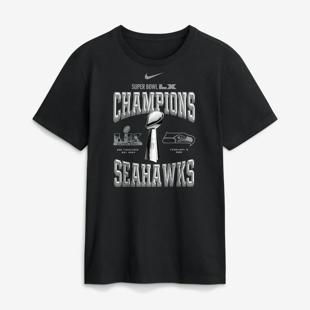 Seattle Seahawks Super Bowl LX Champions Locker Room Trophy Collection Replica Tall T-Shirt Black - Nike